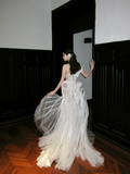 Princess Wedding Dresses Mermaid One Shoulder Lace Tulle White Brides Dress For Brides Fitted Long Bridal Gowns HZ0311