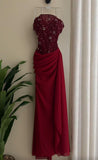 Classy Mermaid Spaghetti Strap Burgundy Wine Red Chiffon Prom Dress Aesthetic For Teens Formal Dresses Party Outfits Prom Gown HZ0311