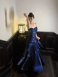 Navy Blue Sweetheart Straps Mermaid Party Dress, Navy Blue Sweetheart Prom Dress For Women HZ0311