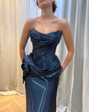 Mermaid Floor Length Strapless Sleeveless Long Prom Dresses Pleated Party Dresses For Women HZ0311