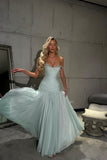 Romantic Off-The-Shoulder Chiffon Sleeveless Prom Dress Beads Pleats Graduation Gown HZ0311