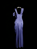 Modest Night Aesthetic Sheath Square Neck Grape Satin College Formal Outfit Long Prom Graduation Dresses For Teens HZ0311