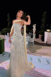Sparkly A Line Strapless Chiffon Yellow Long Prom Dresses For High School People Girls Formal Evening Party Gown HZ0311