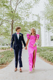 Modest Sheath Square Neck Hot Pink Slit Prom Dresses Inspo For Teens Formal Dress Party Outfits Prom Gowns HZ0311
