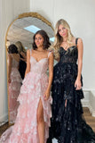 Pretty Off The Shoulder Pink Lace Slit Long Formal Prom Dresses Evening Dress Formal Party Gowns HZ0311