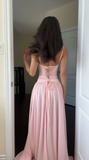 Elegant Mermaid Spaghetti Straps Chiffon Pink Long Prom Dresses Formal Party Gowns Vestidos De Dia HZ0311