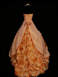Charming Ball Gown One Shoulder Orange Sweet 16 Dresses Quinceanera Dress Taffeta With 3D Flowers Long 15 Vestidos De Fiesta HZ0311