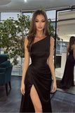 Simple Black Long One Shoulder Slit Mermaid Prom Dresses 18th Birthday Outfits HZ0311