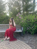 Modest Mermaid Spaghetti Straps Burgundy Lace Prom Dresses Inspiration Prom Dress Princess Graduation Dress HZ0311