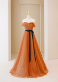 Princess Ball Gown Strapless Orange Tulle Long Prom Dresses Impress 18th Birthday Outfits Prom Gown HZ0311