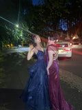 Chic Ball Gown Spaghetti Straps Navy Blue Tulle Long Prom Dresses Inspiration Party Dress Prom Gowns HZ0311