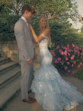 Charming Off The Shoulder Blue Tulle Lace Appliques Layered Mermaid Party Dress Long Evening Gown HZ0311