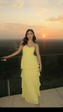 Classy A Line Sweetheart Yellow Chiffon Sleeveless Long Prom Dresses Classy Prom Party Gowns HZ0311