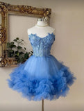 Chic Ball Gown Sweetheart Blue Tulle Short 16th Birthday Dress Homecoming Dresses Cocktail Gown HZ0311