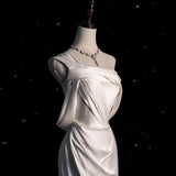 Mermaid Ivory White Satin One Shoulder Pleats Wedding Dress HZ0311
