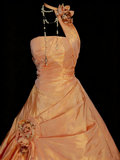 Charming Ball Gown One Shoulder Orange Sweet 16 Dresses Quinceanera Dress Taffeta With 3D Flowers Long 15 Vestidos De Fiesta HZ0311