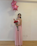 Simple A line Strapless Pink Chiffon With Scarf Ruched Long Evening Prom Dresses Wedding Guest Dress HZ0311