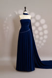 Unique A Line Strapless Royal Blue Chiffon With Scarf Prom Dresses Long Party Dress 18th Birthday Outfits Graduation Dress HZ0311