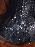 Black Glitter Sequins Tulle Mermaid Prom Dress Strapless Evening Dress With Bow For Teenagers High Schools HZ0311