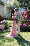 New Arrival Mermaid Off The Shoulder Pink Lace Long Prom Dresses Inspo Formal Night Party Dress HZ0311