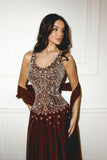Modest A Line V Neck Burgundy Dark Wine Red Long Prom Dresses Formal Party Dress Prom Gown HZ0311