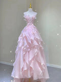 Pink princess evening dress, fairy party dress, girl¡¯s birthday flower dress Formal Evening Gowns HZ0311
