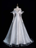 Wedding Gowns Dresses Elegant Modest for Bride Ball Gown Off The Shoulder With Long Sleeves Satin Petite/Plus Size Bridal Gowns For Women's HZ0311