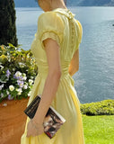 Elegant Prom Dress Light Yellow U-neck Pleated Party Outfits Gala Gown Evening Dresses HZ0427