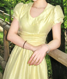 Elegant Prom Dress Light Yellow U-neck Pleated Party Outfits Gala Gown Evening Dresses HZ0427
