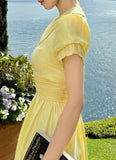 Elegant Prom Dress Light Yellow U-neck Pleated Party Outfits Gala Gown Evening Dresses HZ0427