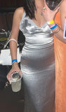 Sexy Prom Dress Sliver V-neck Birthday Party Outfits Gala Gown Evening Dresses HZ0427