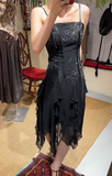 Charming Prom Dress Black Spaghetti Straps Ruffle Evening Dresses Chiffon Gala Gown Cocktail Outfits HZ0427