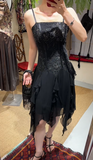 Charming Prom Dress Black Spaghetti Straps Ruffle Evening Dresses Chiffon Gala Gown Cocktail Outfits HZ0427