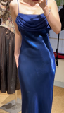 Elegant Prom Dress Satin Spaghetti Straps Pleated Evening Dresses Gala Gown Cocktail Outfits HZ0427