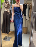 Elegant Prom Dress Satin Spaghetti Straps Pleated Evening Dresses Gala Gown Cocktail Outfits HZ0427