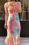 Fashion Prom Dress Chiffion V-neck Pleated Evening Dresses Print Gala Gown Cocktail Outfits HZ0427