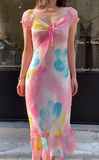 Fashion Prom Dress Chiffion V-neck Pleated Evening Dresses Print Gala Gown Cocktail Outfits HZ0427