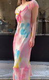 Fashion Prom Dress Chiffion V-neck Pleated Evening Dresses Print Gala Gown Cocktail Outfits HZ0427