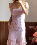 Chic Prom Dress Strapless Beading Evening Dresses Gala Gown Cocktail Outfits HZ0427