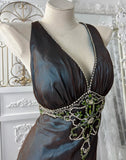 Elegant Prom Dress V-neck Crystal Evening Dress Gala Gown Cocktail Outfits HZ0427