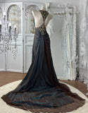 Elegant Prom Dress V-neck Crystal Evening Dress Gala Gown Cocktail Outfits HZ0427