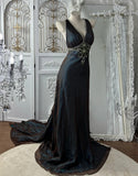 Elegant Prom Dress V-neck Crystal Evening Dress Gala Gown Cocktail Outfits HZ0427