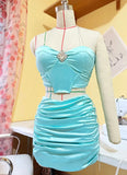 Pretty Homecoming Dress Sweetheart Pleated Two Piece Short Prom Dress Cocktail Outfits Birthday Party Dress HZ0427