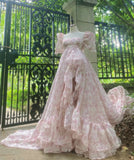 Charming Prom Dress Square Neck Print Pleated Evening Dress Gala Gown Cocktail Outfits HZ0427