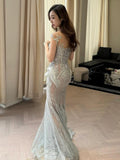 Sparkly Mermaid Sweetheart Silver Sequin Long Prom Dresses Senior Graduation Dance Evening Outfits HZ0311