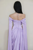 Modest Prom Dresses Aesthetic Sheath Off The Shoulder Lilac Inspiration Style Impress With Sleeves Cape Long Party Formal Gown HZ0311