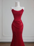 Sparkly Mermaid Sweetheart Red Sequined Formal Evening Dress Gowns Long Prom Dresses HZ0311