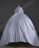 Timeless Wedding Dresses Ball Gown Strapless Satin Sleeves Pleated Brides Dress With Train Corset Fitted Long Bridal Gowns HZ0311