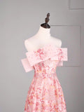 Elegant A line Off The Shoulder Pink Sequin Long Prom Dresses For Teens Evening Outfits Formal Dress HZ0311