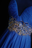 Retro A line Scoop Neckline Royal Blue Chiffon 2000s Long Prom Dresses Inspo 19th Birthday Outfits Formal Dress HZ0311
